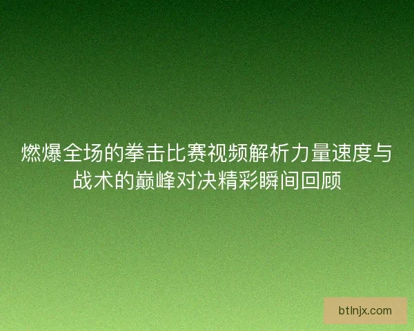燃爆全场的拳击比赛视频解析力量速度与战术的巅峰对决精彩瞬间回顾